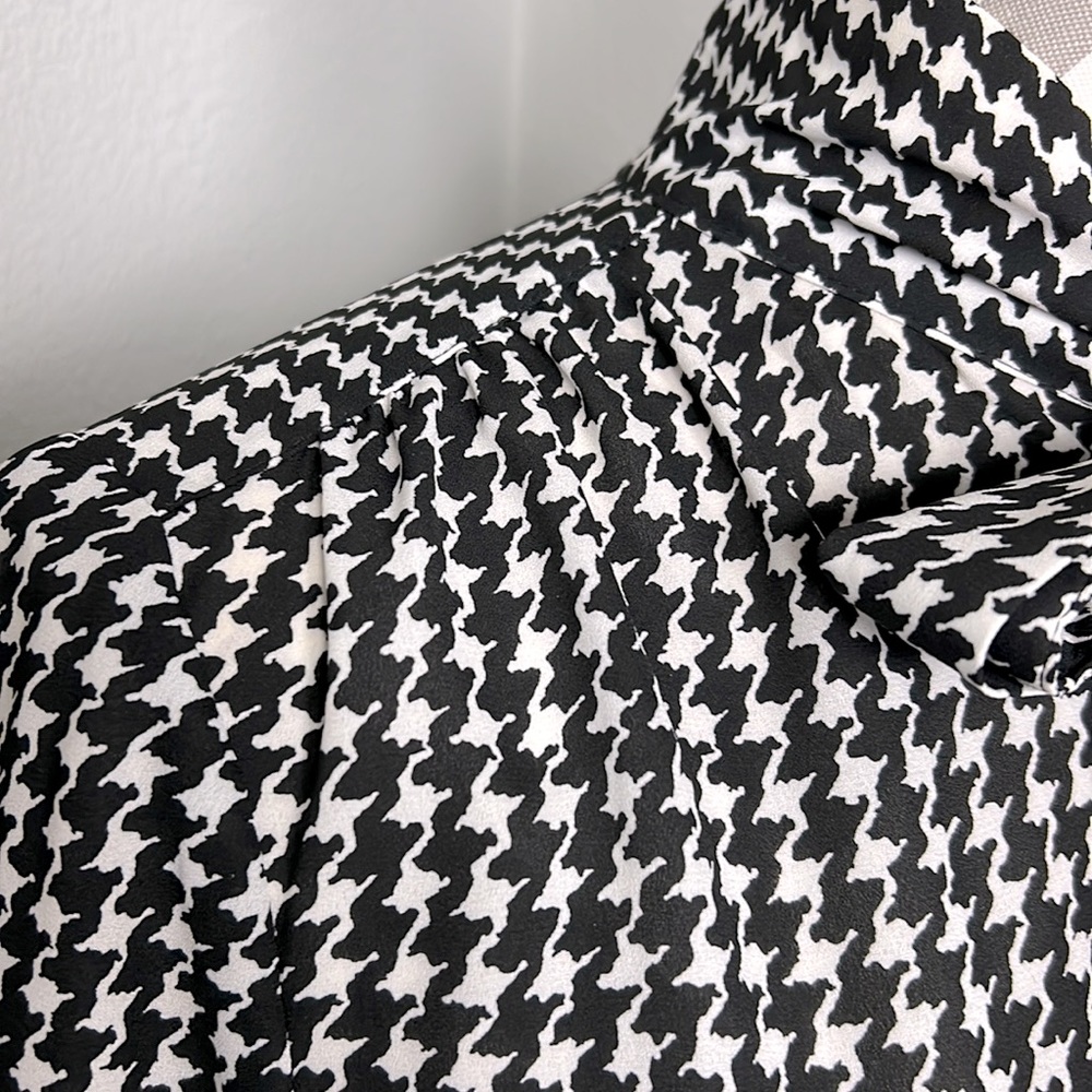 Kate Spade Houndstooth Dashing Beauty neck tie blouse black & white size Small - Picture 3 of 13